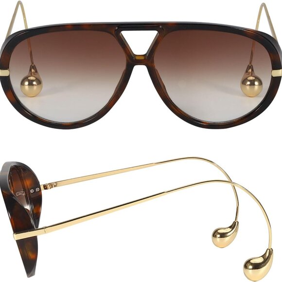 Oversized Aviator Sunglasses Tortoise Brown UV400 Unisex Big Eye Shade - Picture 1 of 5